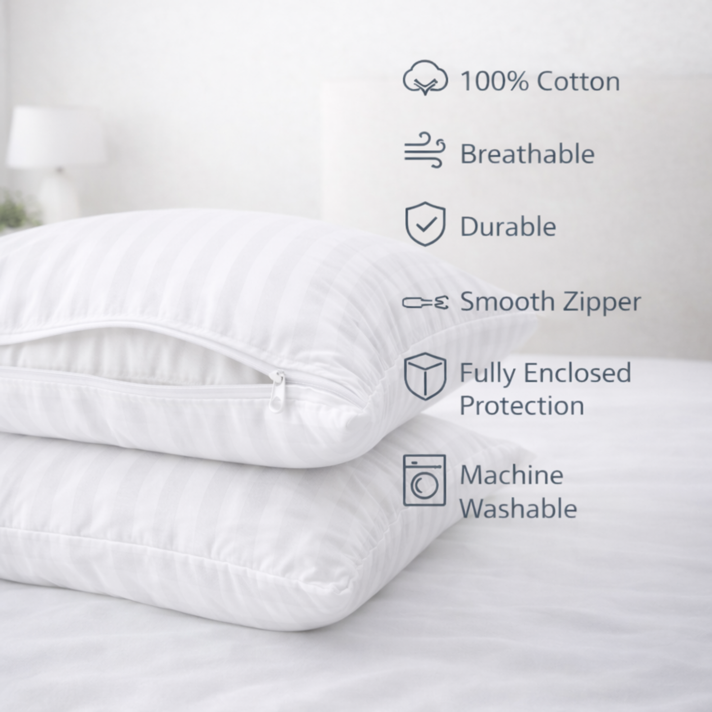 100% Cotton Zippered Pillow Protector