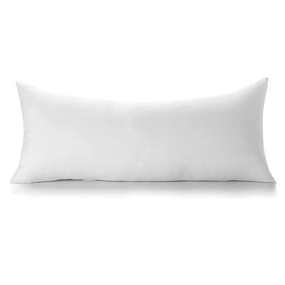 A plush white body pillow, filled with 100% goose down and featuring a luxurious 600 fill power for ultimate softness and comfor