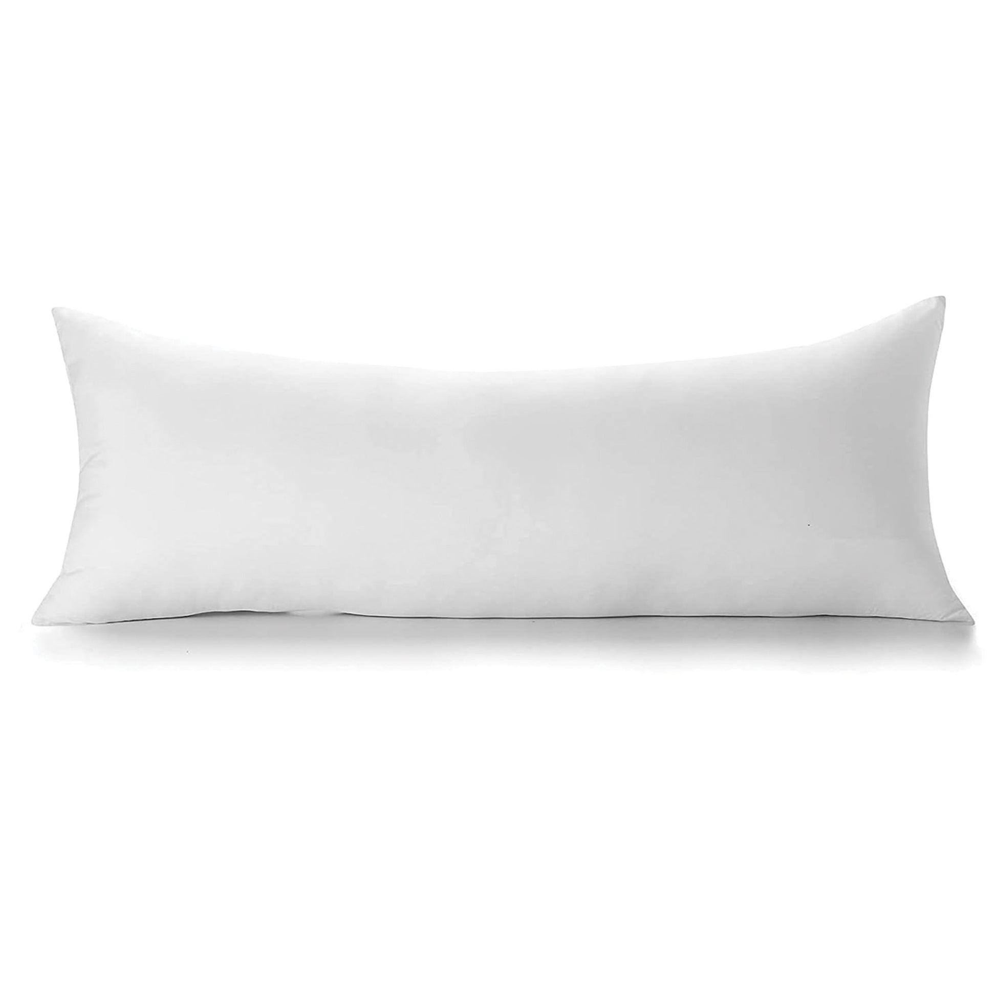 An image of a pristine white body pillow, filled with 100% goose down and featuring a plush 600 fill power, promising luxurious softness and comfort
