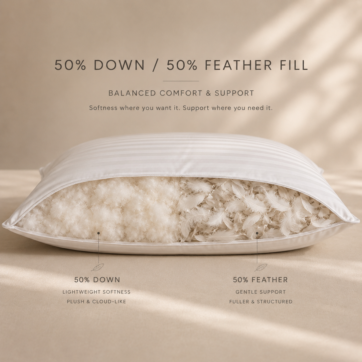 Balanced Dream 50/50 Goose Down & Feather Medium Firm Bed Pillow