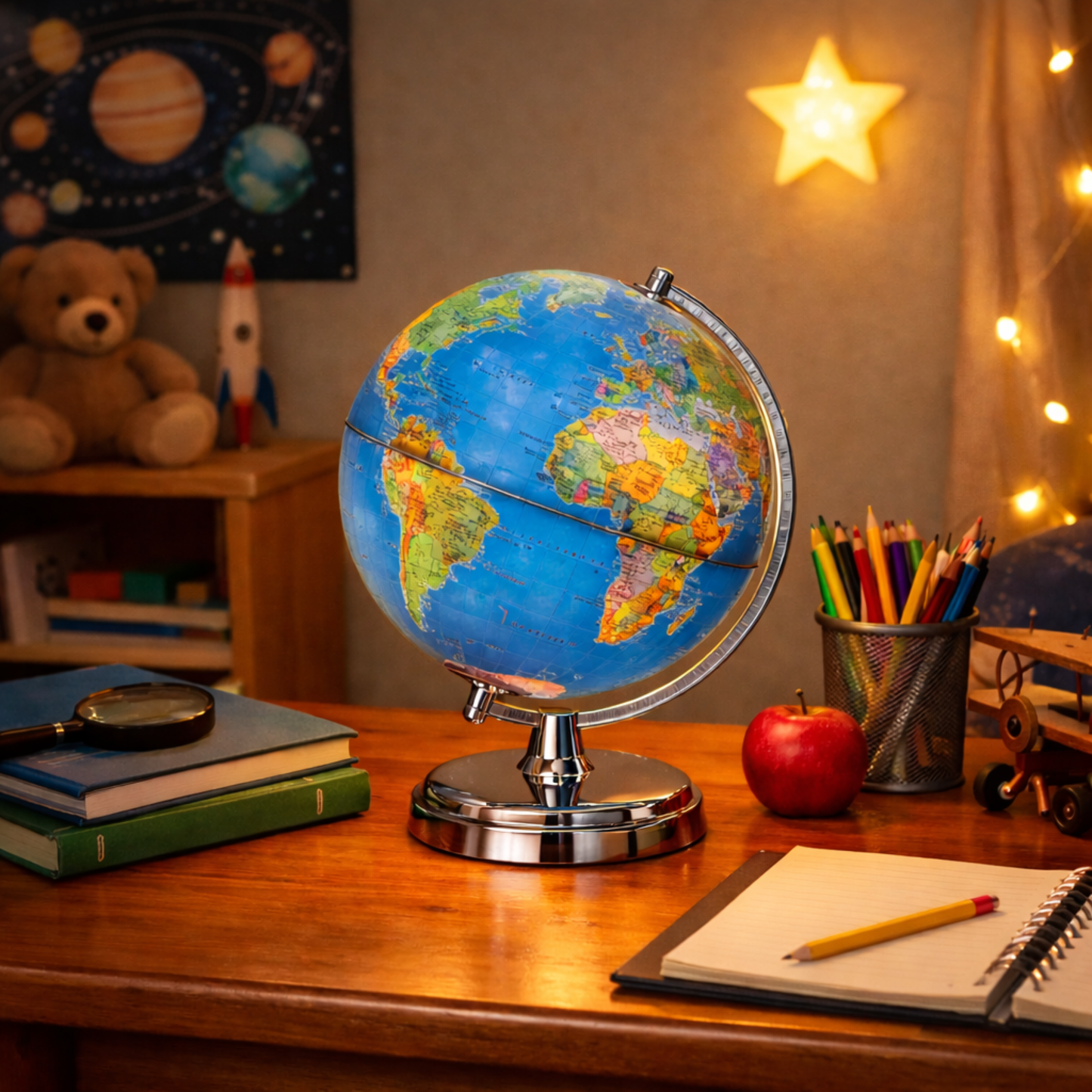 LED Illuminated World Globe with Chrome Base