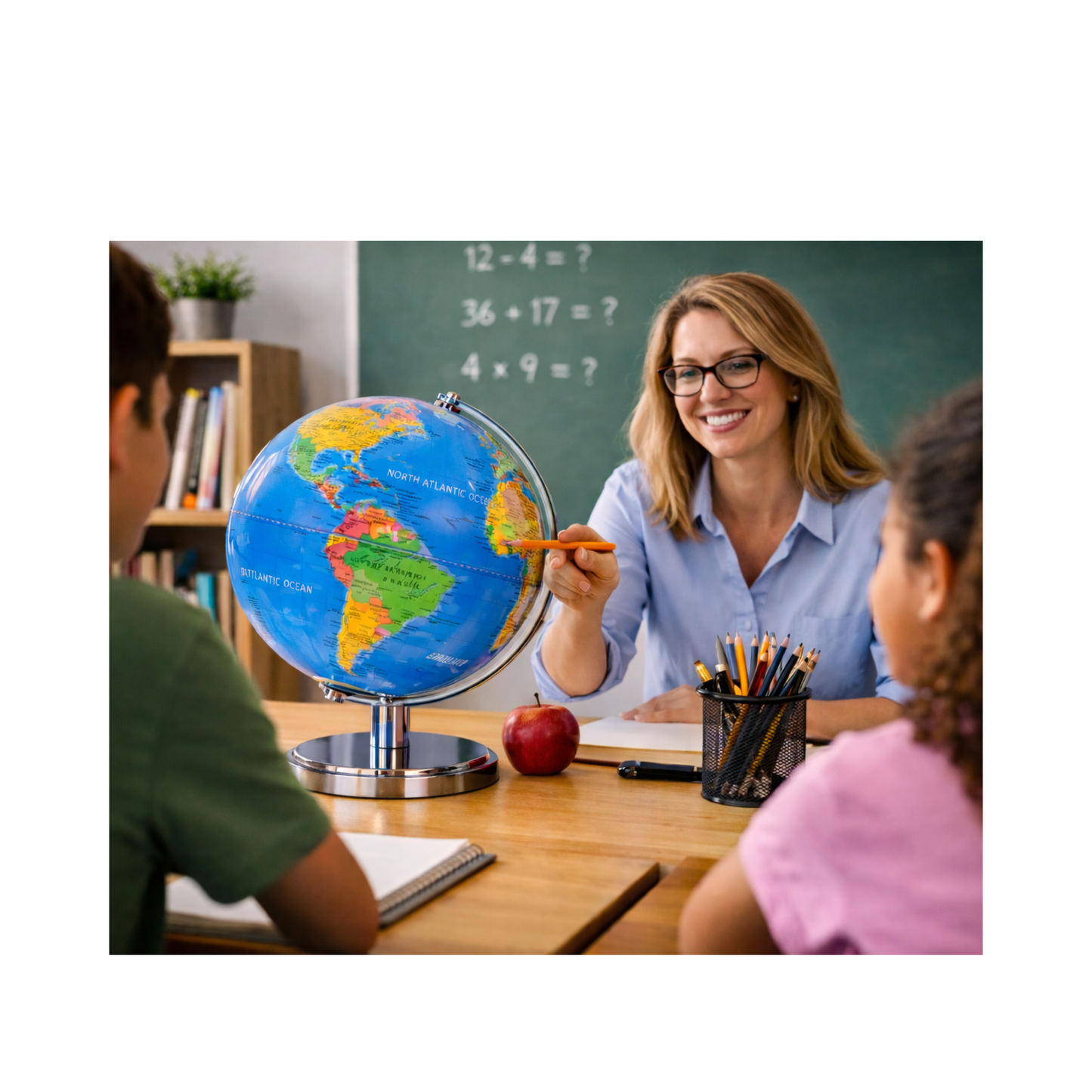 LED Illuminated World Globe with Chrome Base